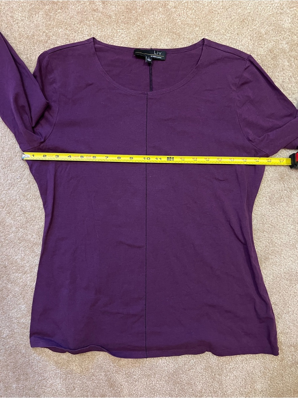 LIV by Habitat Size Large Purple Pima Cotton Modal Ruched Sleeve Seam Top - Picture 3 of 7
